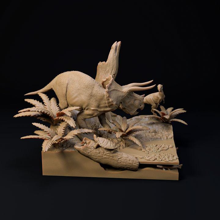 Hell Creek Triceratops diorama - UNPAINTED - Dino and Dog Miniatures