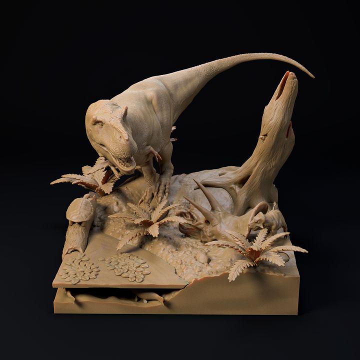 Hell Creek Tyrannosaurus diorama - UNPAINTED - Dino and Dog Miniatures