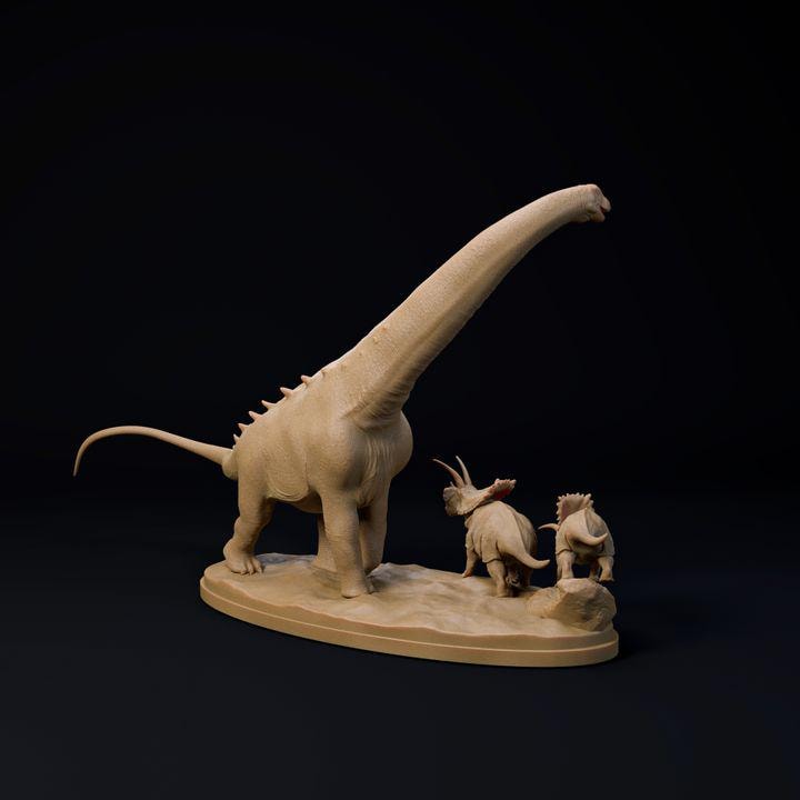 Alamosaurus and Bravoceratops - UNPAINTED - Dino and Dog Miniatures