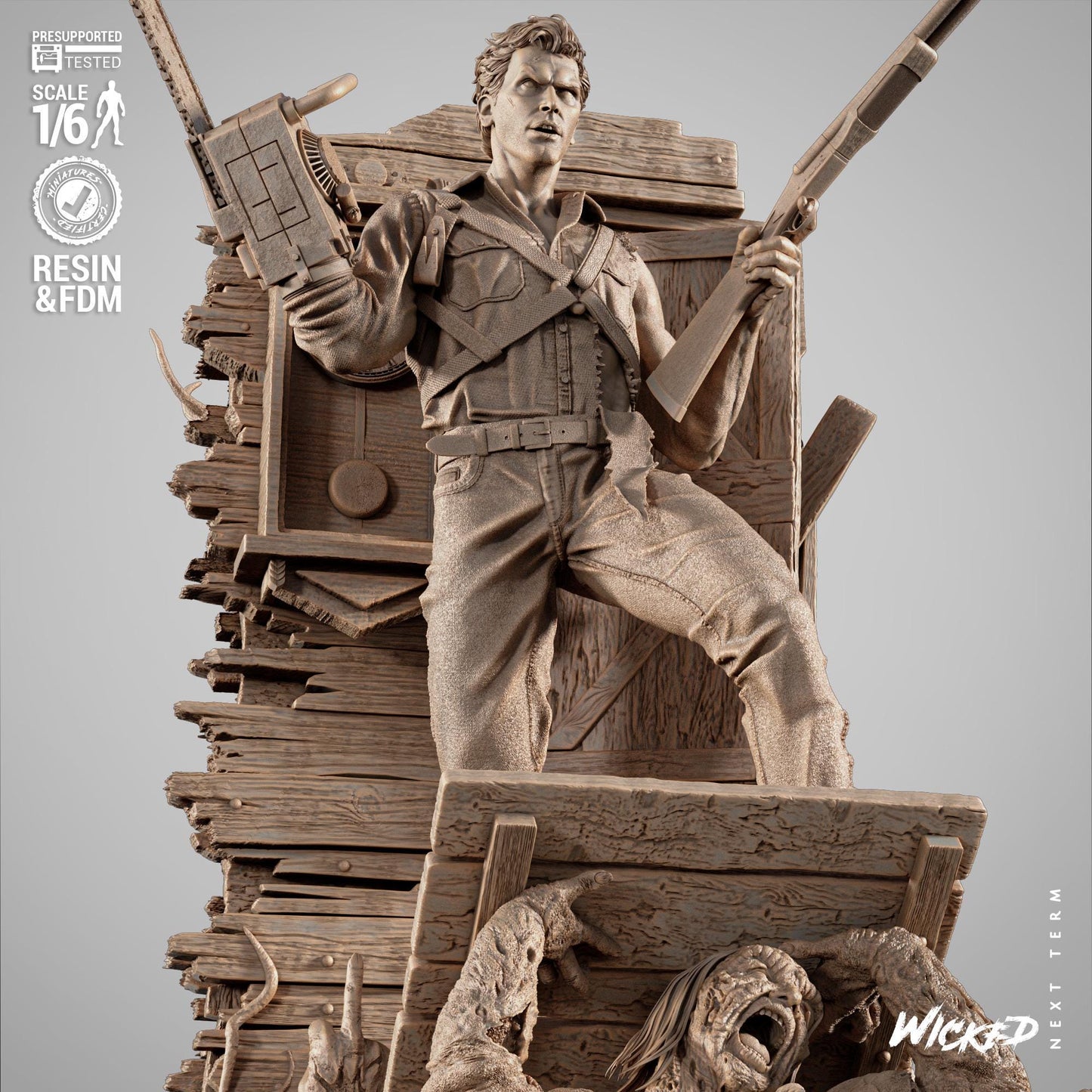Ash Sculpture - UNPAINTED 3D figure of FAN ART - Wicked 3D Models