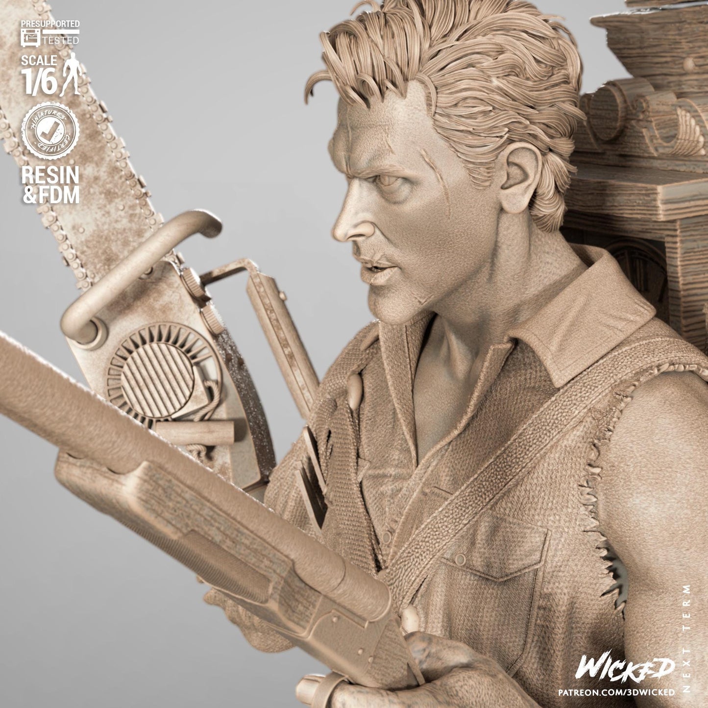 Ash Sculpture - UNPAINTED 3D figure of FAN ART - Wicked 3D Models