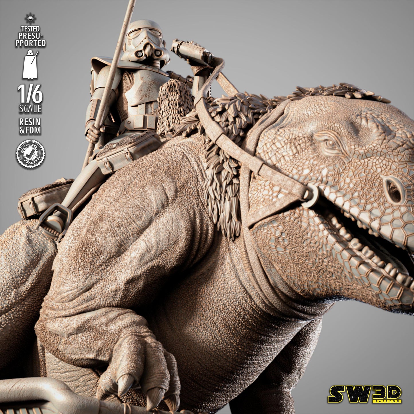 Sand Trooper in Dewback Sculpture - UNPAINTED FAN ART - Star Wars 3D Models
