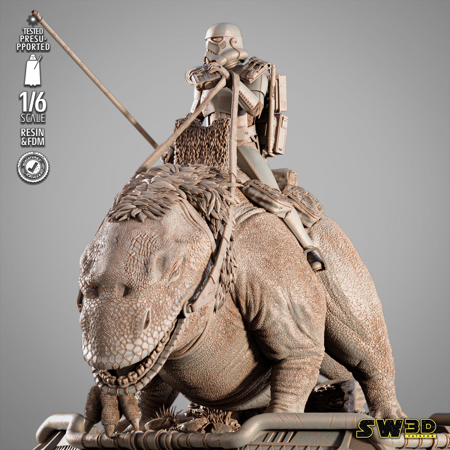 Sand Trooper in Dewback Sculpture - UNPAINTED FAN ART - Star Wars 3D Models