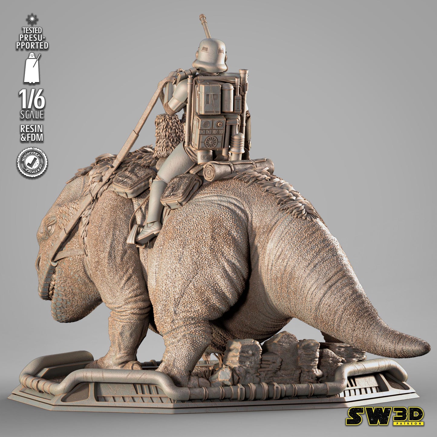 Sand Trooper in Dewback Sculpture - UNPAINTED FAN ART - Star Wars 3D Models