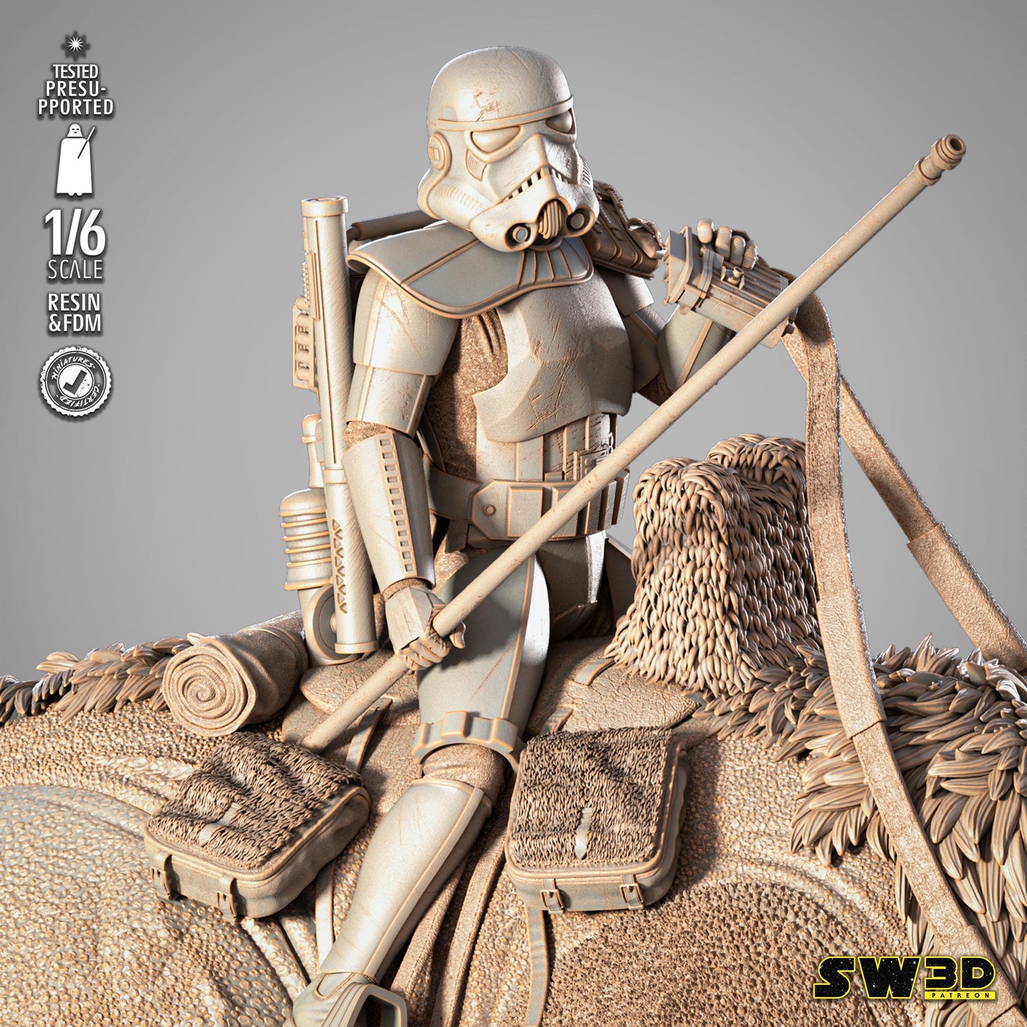 Sand Trooper in Dewback Sculpture - UNPAINTED FAN ART - Star Wars 3D Models