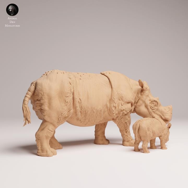 Sumatran Rhino Female and Calf - UNPAINTED - Animal Den Miniatures