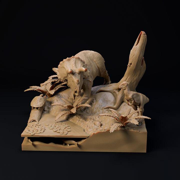 Hell Creek Triceratops diorama - UNPAINTED - Dino and Dog Miniatures