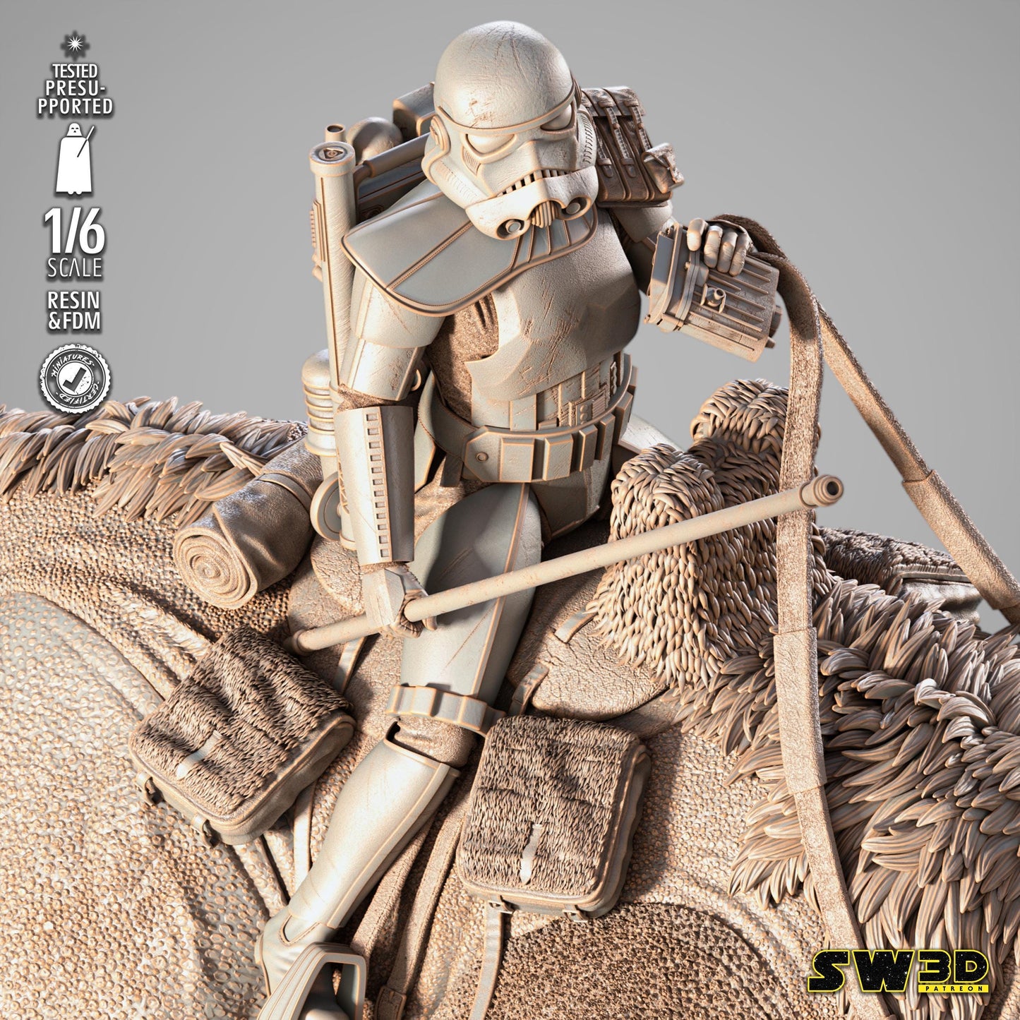 Sand Trooper in Dewback Sculpture - UNPAINTED FAN ART - Star Wars 3D Models