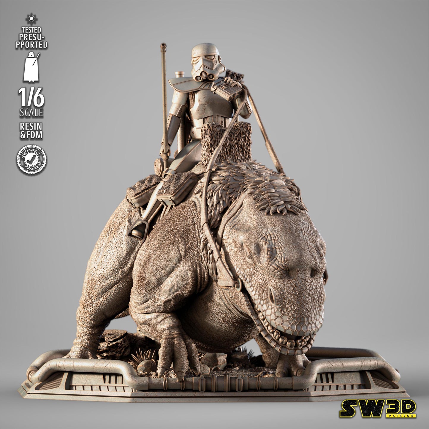 Sand Trooper in Dewback Sculpture - UNPAINTED FAN ART - Star Wars 3D Models