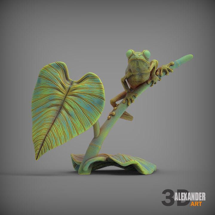Red-eyed tree frog on a twig - UNPAINTED - Alexander3dart