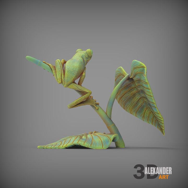 Red-eyed tree frog on a twig - UNPAINTED - Alexander3dart