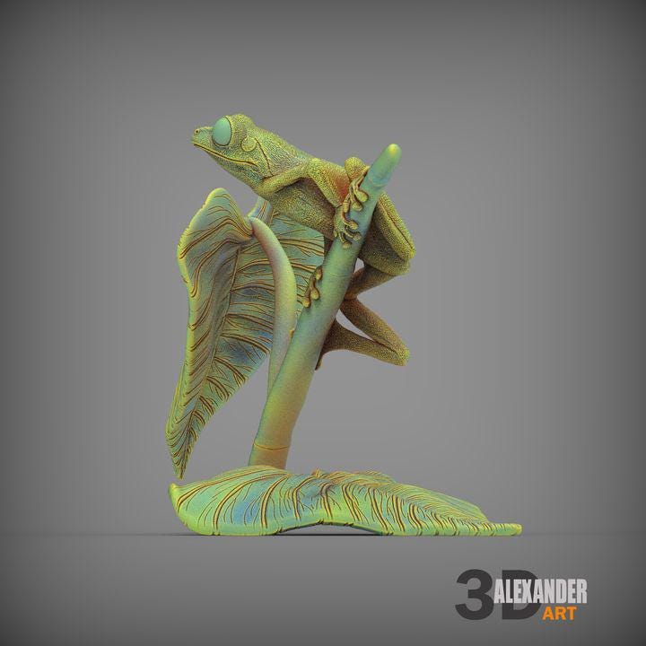 Red-eyed tree frog on a twig - UNPAINTED - Alexander3dart