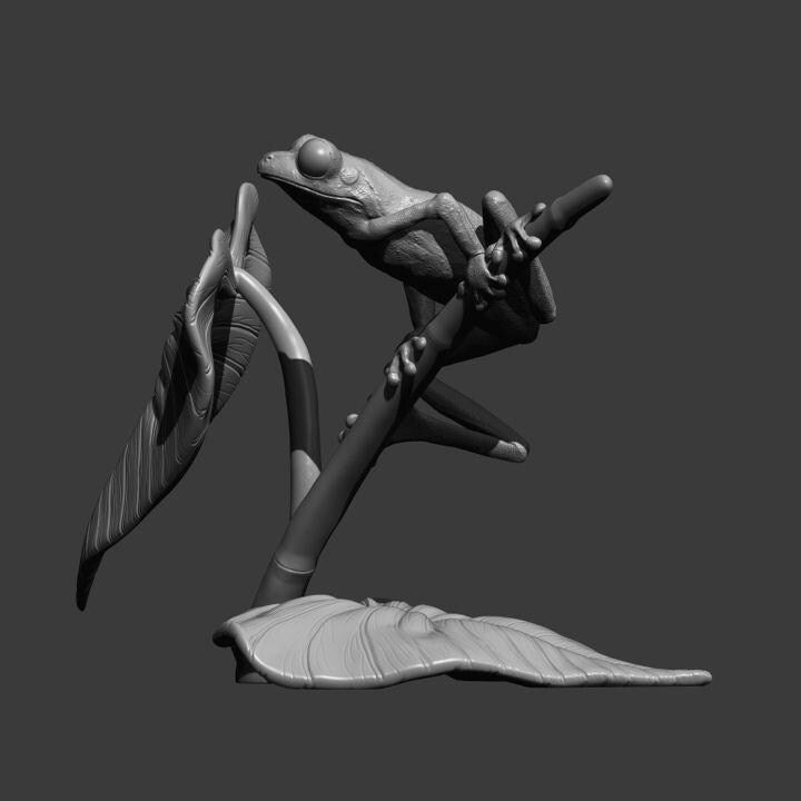 Red-eyed tree frog on a twig - UNPAINTED - Alexander3dart