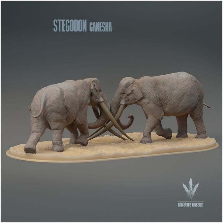 Stegodon ganesha : Fight - UNPAINTED 3D Figurine- Miniature Museum