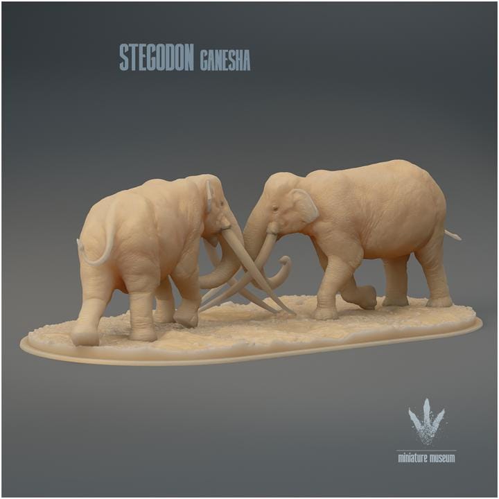 Stegodon ganesha : Fight - UNPAINTED 3D Figurine- Miniature Museum