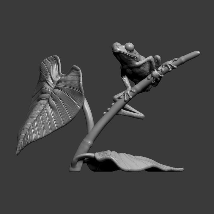 Red-eyed tree frog on a twig - UNPAINTED - Alexander3dart