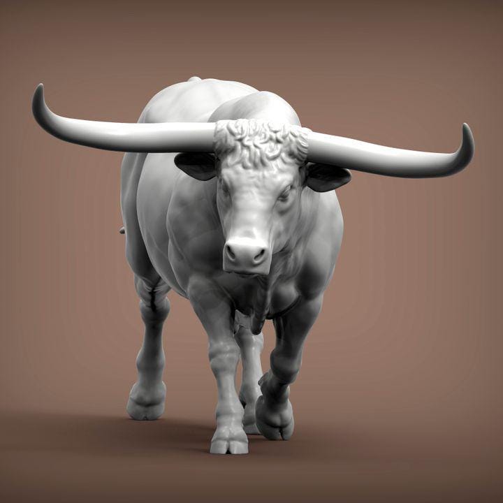Texas Longhorn - UNPAINTED 3D Figure - Alexander3dart