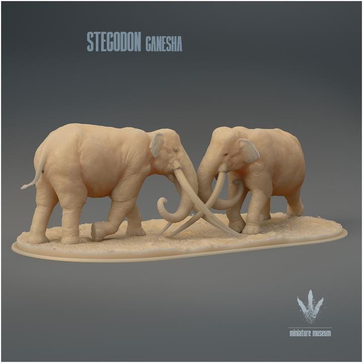 Stegodon ganesha : Fight - UNPAINTED 3D Figurine- Miniature Museum