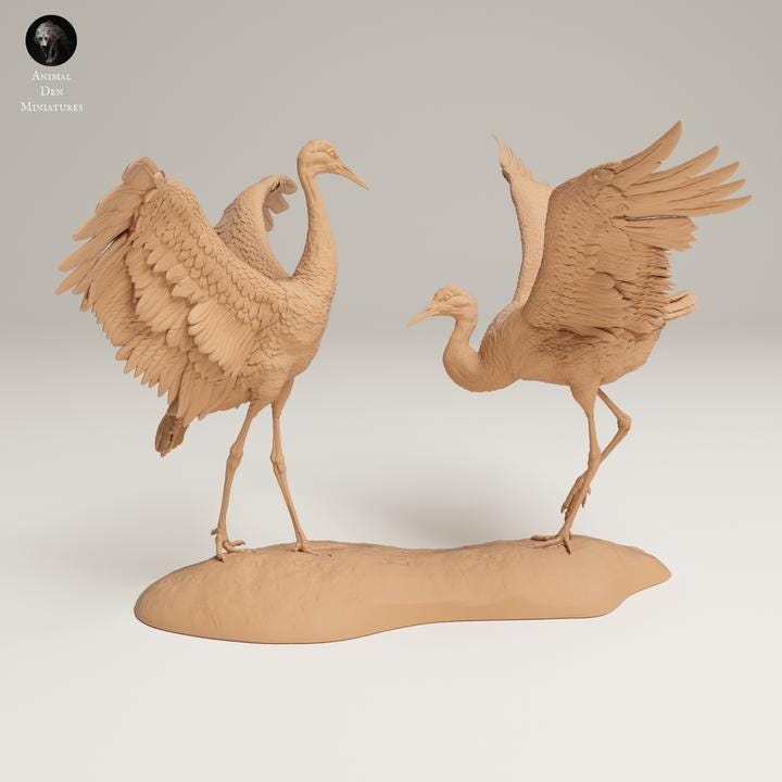 Greater Sandhill Cranes Dance - UNPAINTED - Animal Den Miniatures