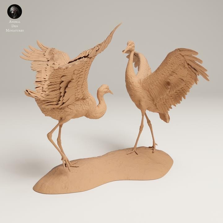 Greater Sandhill Cranes Dance - UNPAINTED - Animal Den Miniatures