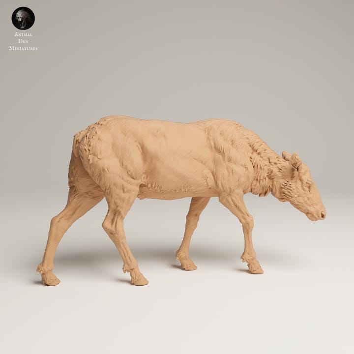 Rocky Mountain Elk Cow Feed - UNPAINTED 3D resin print/figure - Animal Den Miniatures