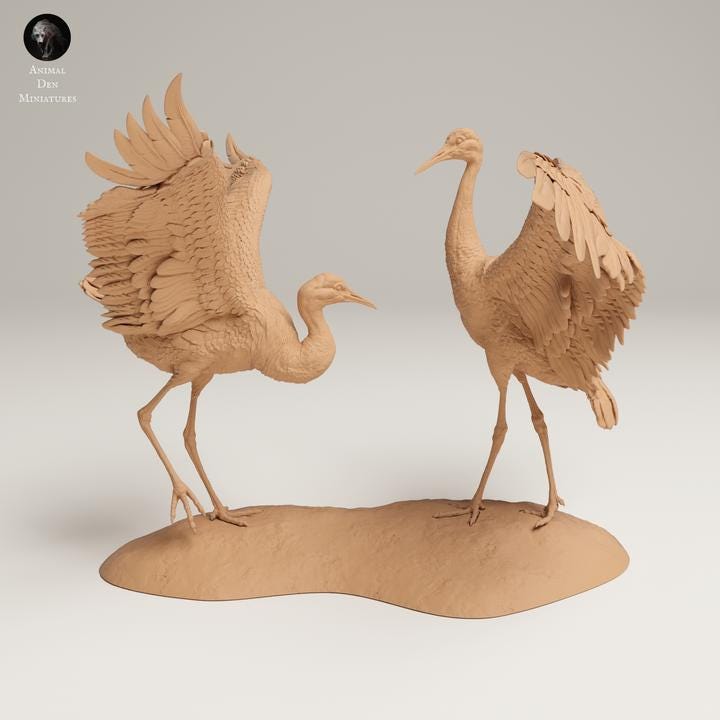 Greater Sandhill Cranes Dance - UNPAINTED - Animal Den Miniatures