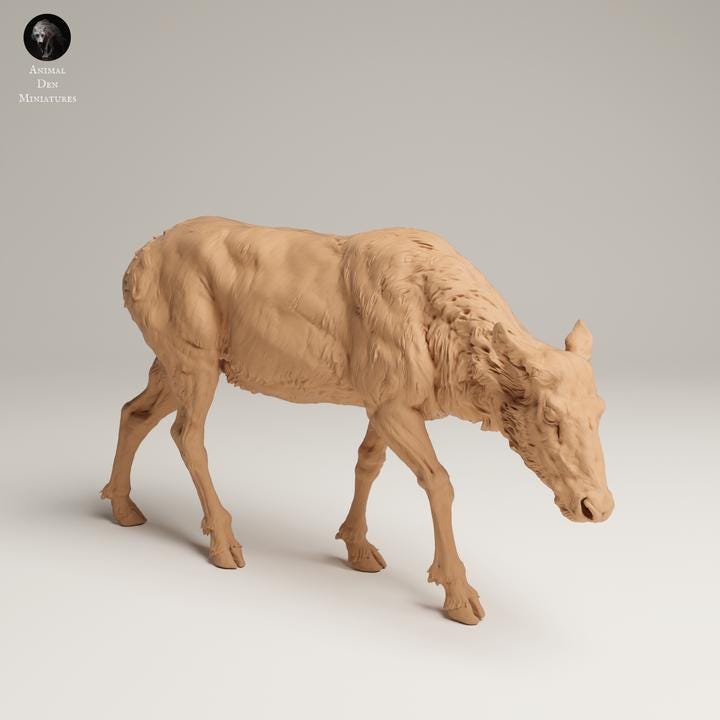 Rocky Mountain Elk Cow Feed - UNPAINTED 3D resin print/figure - Animal Den Miniatures