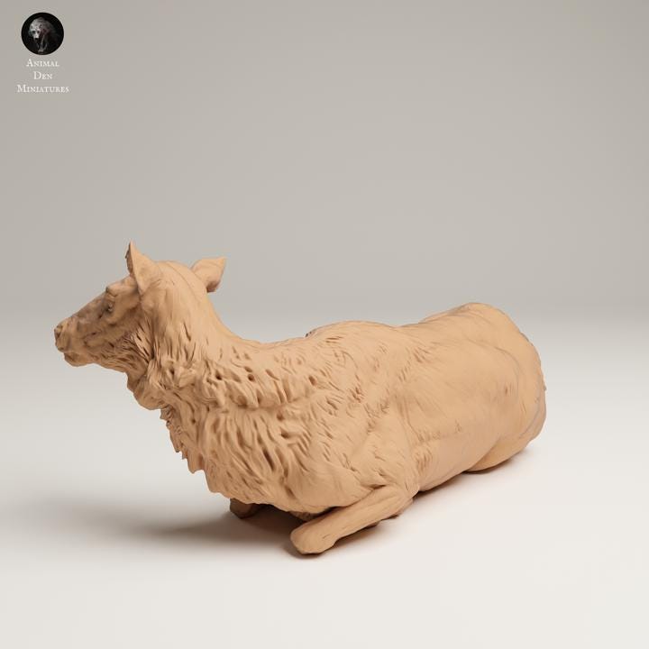 Rocky Mountain Elk Cow Lying - UNPAINTED 3D resin print/figure - Animal Den Miniatures