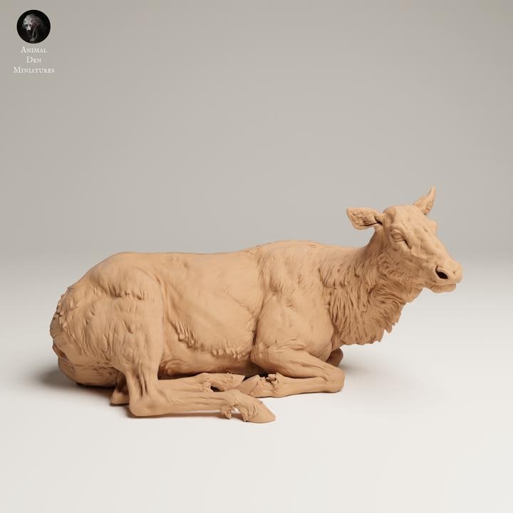 Rocky Mountain Elk Cow Lying - UNPAINTED 3D resin print/figure - Animal Den Miniatures