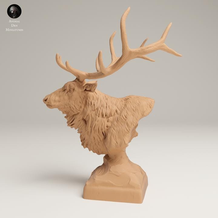 Rocky Mountain Elk Bust - 3D resin figure - Animal Den Miniatures