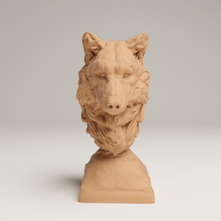 Grey Wolf Bust - 3D resin figure - Animal Den Miniatures