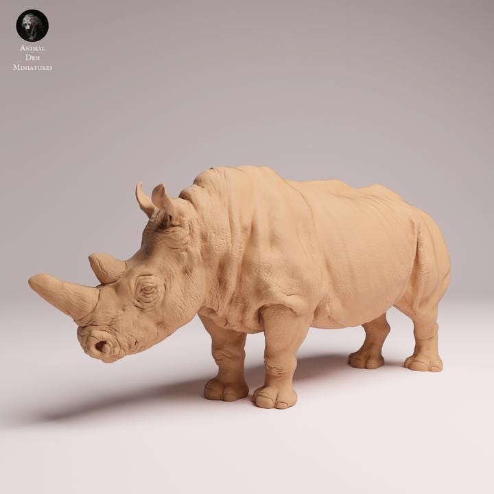 Northern White Rhino - UNPAINTED 3D Figure - Animal Den Miniatures