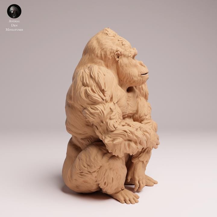 Eastern Lowland Gorilla sitting - Silverback - UNPAINTED 3D Resin Figure - Animal Den Miniatures