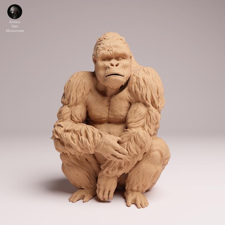 Eastern Lowland Gorilla sitting - Silverback - UNPAINTED 3D Resin Figure - Animal Den Miniatures
