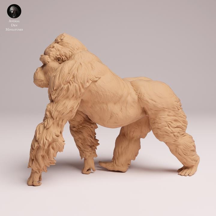 Eastern Lowland Gorilla - Silverback - UNPAINTED 3D Resin Figure - Animal Den Miniatures