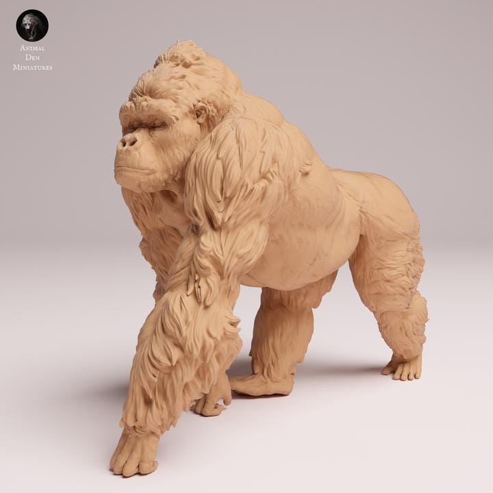 Eastern Lowland Gorilla - Silverback - UNPAINTED 3D Resin Figure - Animal Den Miniatures