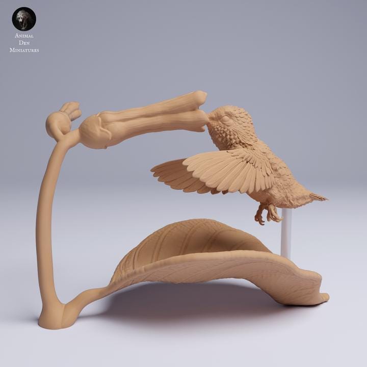 Bee Hummingbird and Flower - UNPAINTED 3D Resin Figure - Animal Den Miniatures