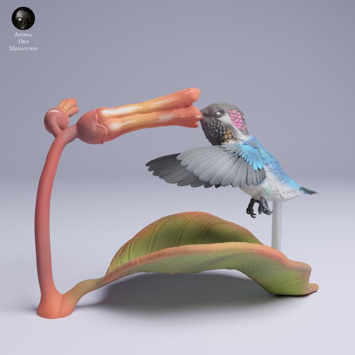 Bee Hummingbird and Flower - UNPAINTED 3D Resin Figure - Animal Den Miniatures