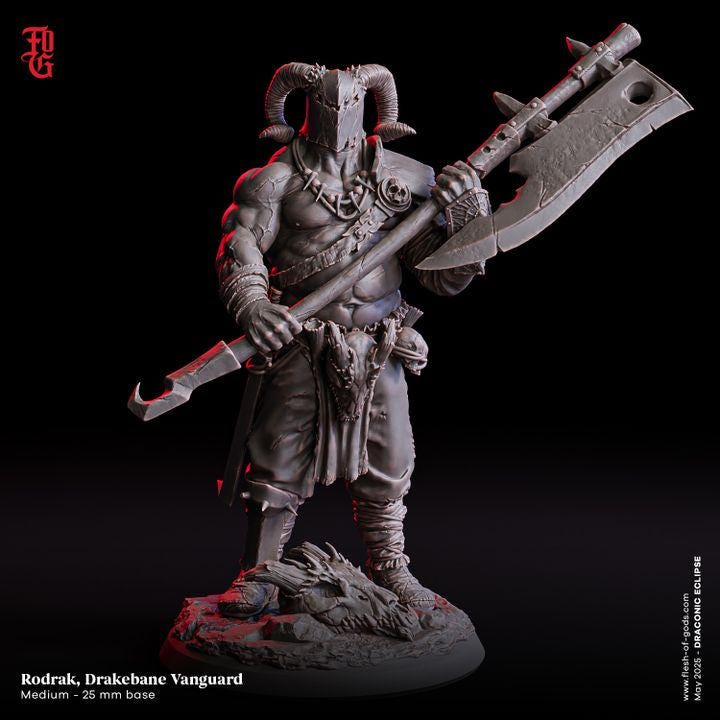 Rodrak, Drakebane Vanguard - UNPAINTED 3D Figure - Flesh of Gods