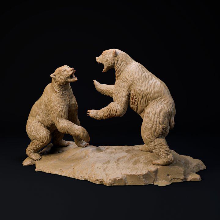 Arctodus Simus Short faced bear fight - UNPAINTED 3D Resin Figure - Dino and Dog Miniatures