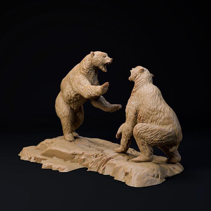 Arctodus Simus Short faced bear fight - UNPAINTED 3D Resin Figure - Dino and Dog Miniatures