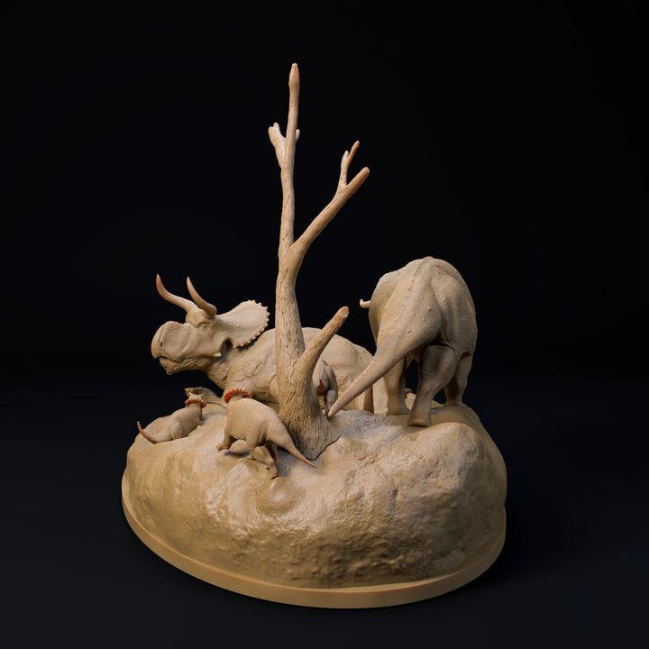 Nasutoceratops mud bath - UNPAINTED - Dino and Dog Miniatures