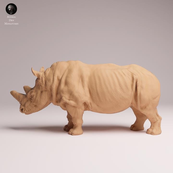 Northern White Rhino - UNPAINTED 3D Figure - Animal Den Miniatures