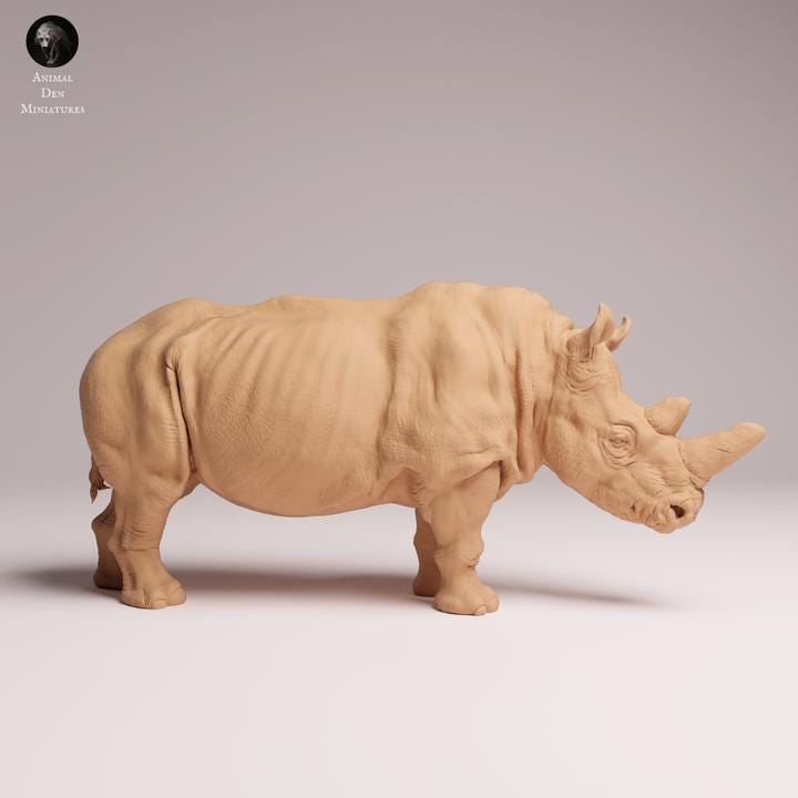 Northern White Rhino - UNPAINTED 3D Figure - Animal Den Miniatures