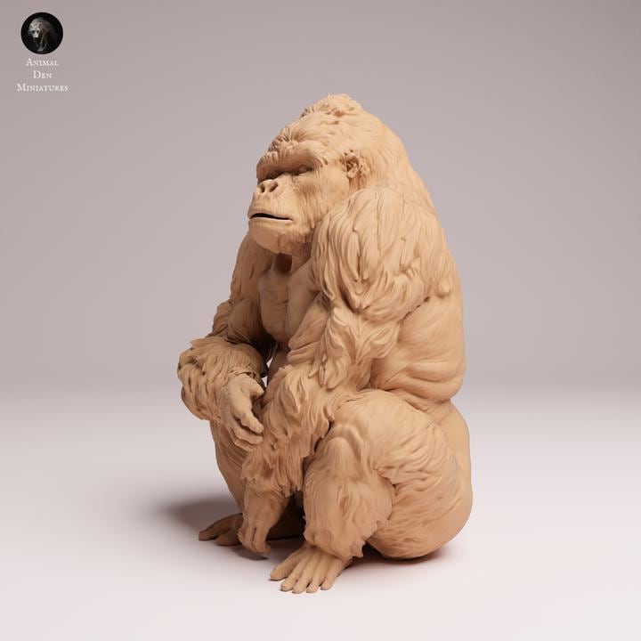 Eastern Lowland Gorilla sitting - Silverback - UNPAINTED 3D Resin Figure - Animal Den Miniatures