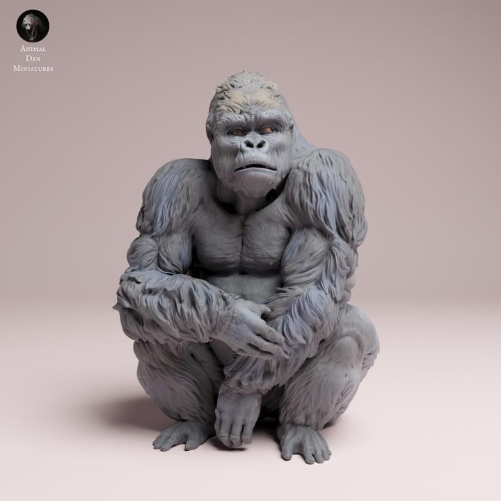 Eastern Lowland Gorilla sitting - Silverback - UNPAINTED 3D Resin Figure - Animal Den Miniatures