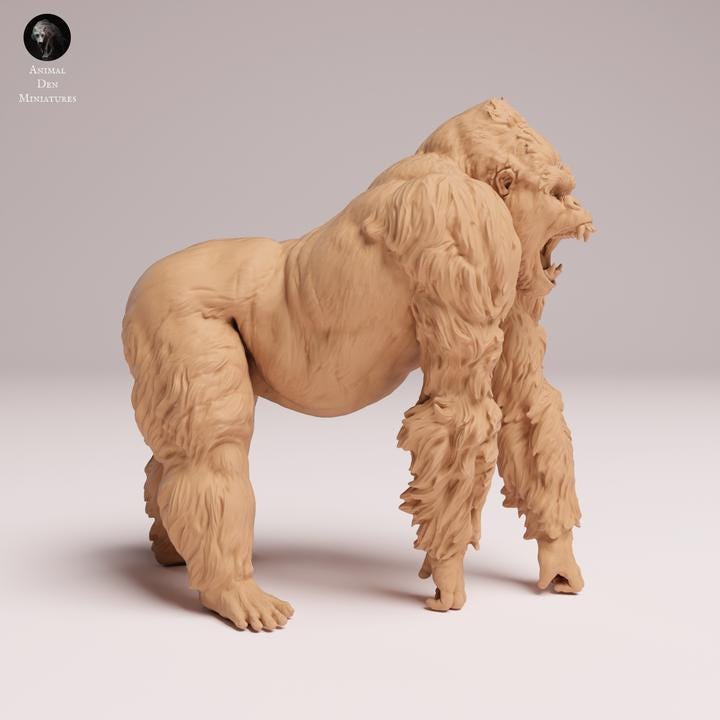 Eastern Lowland Gorilla Aggressive- Silverback - UNPAINTED 3D Resin Figure - Animal Den Miniatures