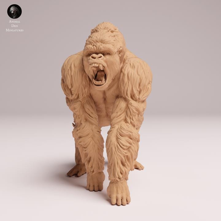 Eastern Lowland Gorilla Aggressive- Silverback - UNPAINTED 3D Resin Figure - Animal Den Miniatures