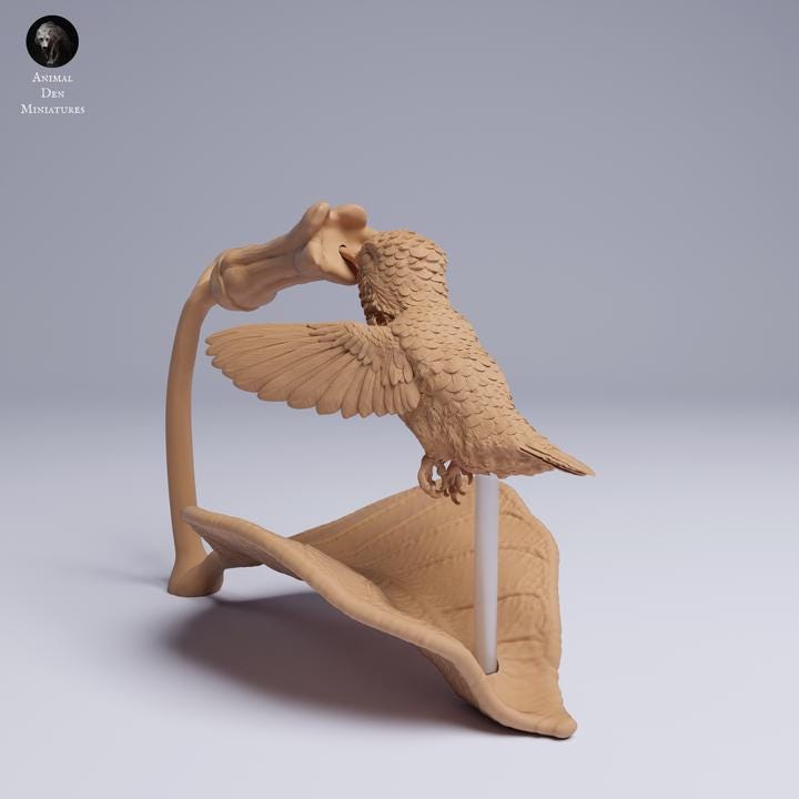 Bee Hummingbird and Flower - UNPAINTED 3D Resin Figure - Animal Den Miniatures