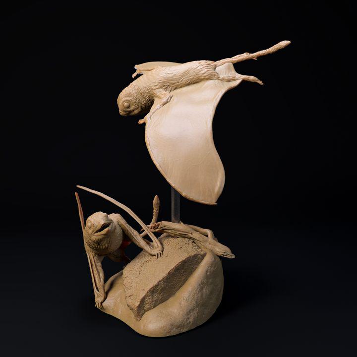 Sinomacrops bondei pair - UNPAINTED 3D Resin Figures - Dino and Dog Miniatures